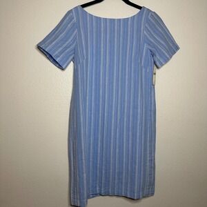 Anthropologie Blue White Stripe Bow Back Linen Blend Dress Size 4